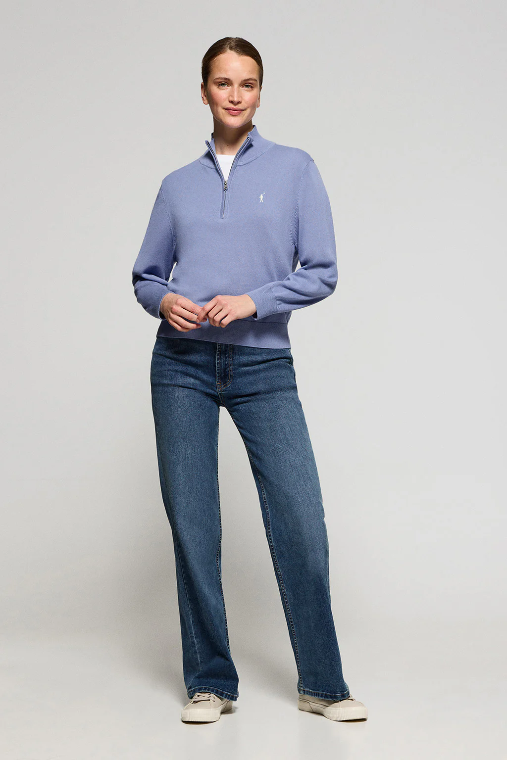 Blue half-zip knit jumper with Rigby Go embroidery - Image 4