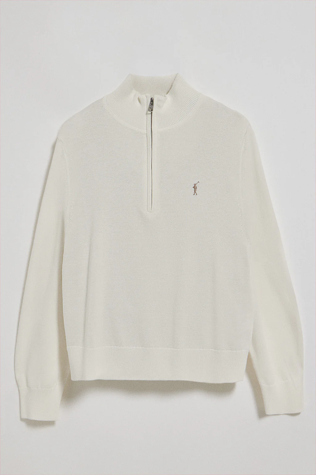 Beige half-zip knit jumper with Rigby Go embroidery - Image 5