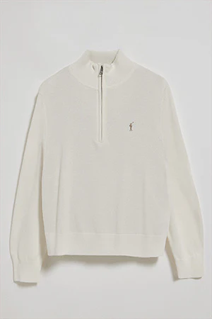 Beige half-zip knit jumper with Rigby Go embroidery - Image 8