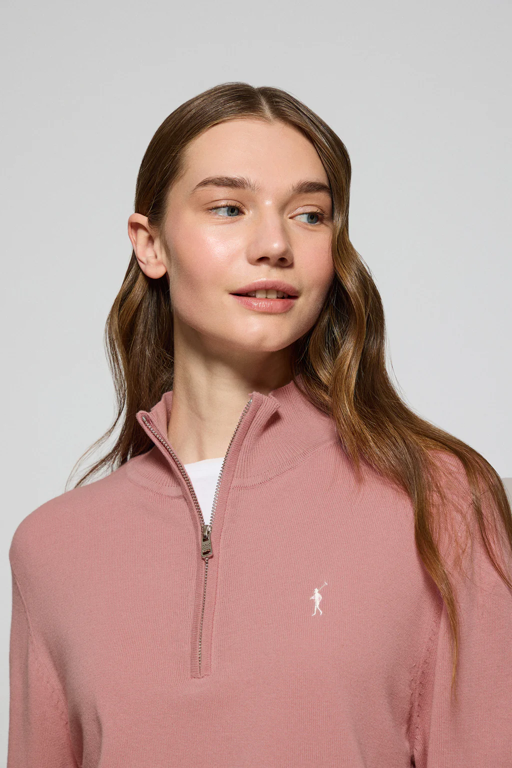 Dusty-pink half-zip knit jumper with Rigby Go embroidery - Image 3