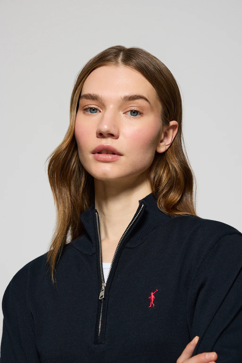 Navy-blue half-zip knit jumper with Rigby Go embroidery - Image 3