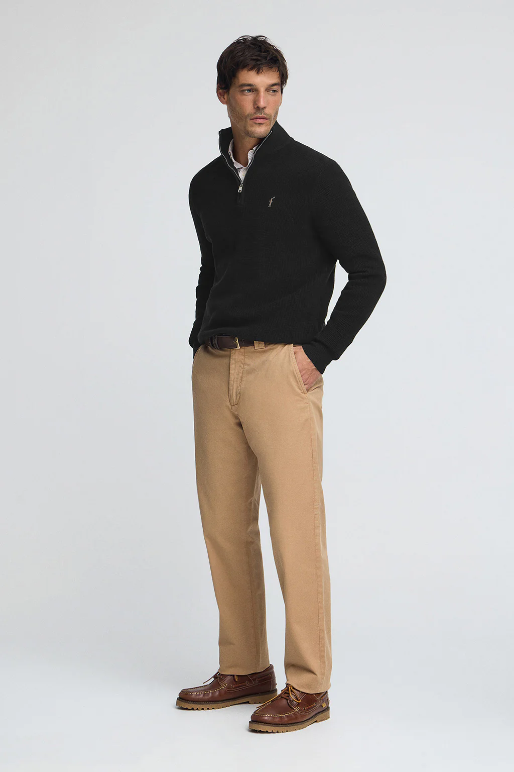 Black waffle-knit jumper with half zip and Rigby Go embroidery - Image 3