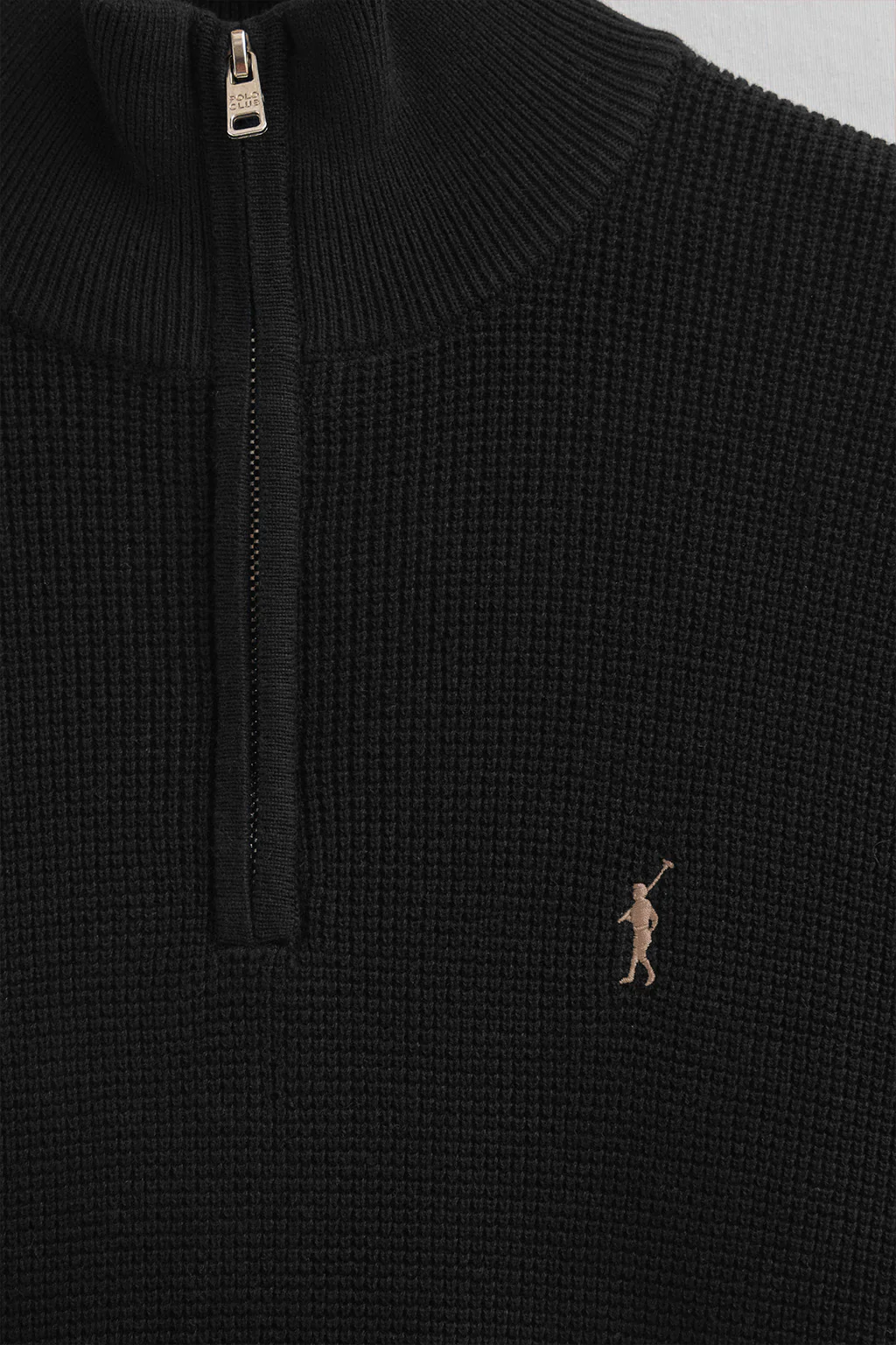 Black waffle-knit jumper with half zip and Rigby Go embroidery - Image 6