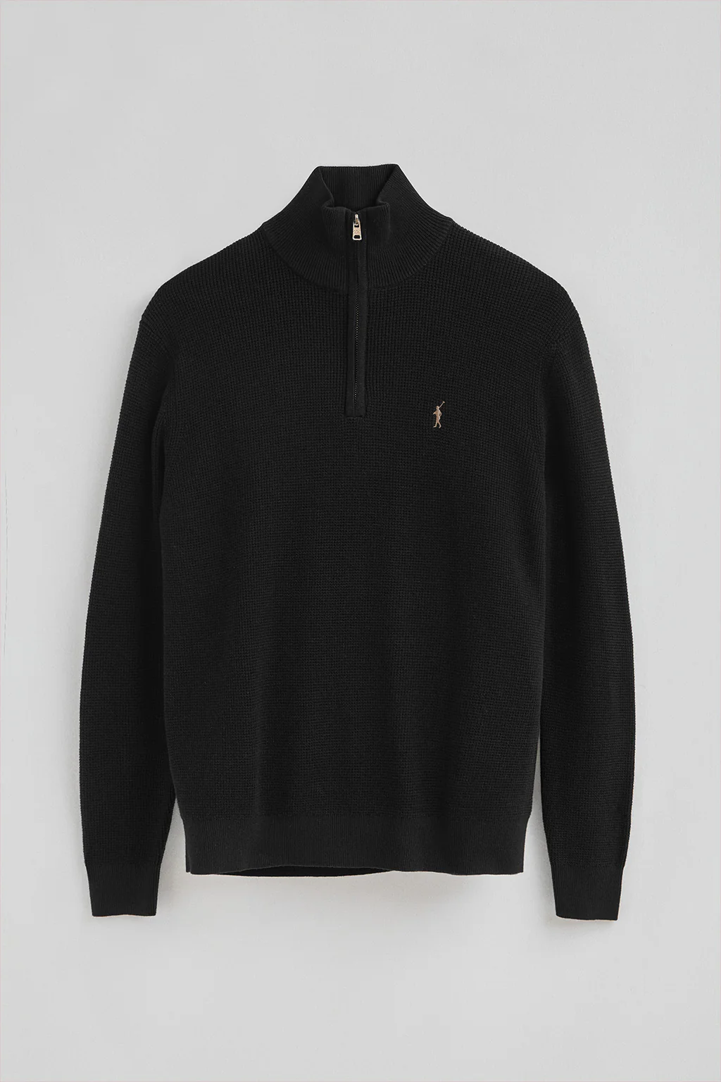 Black waffle-knit jumper with half zip and Rigby Go embroidery - Image 8