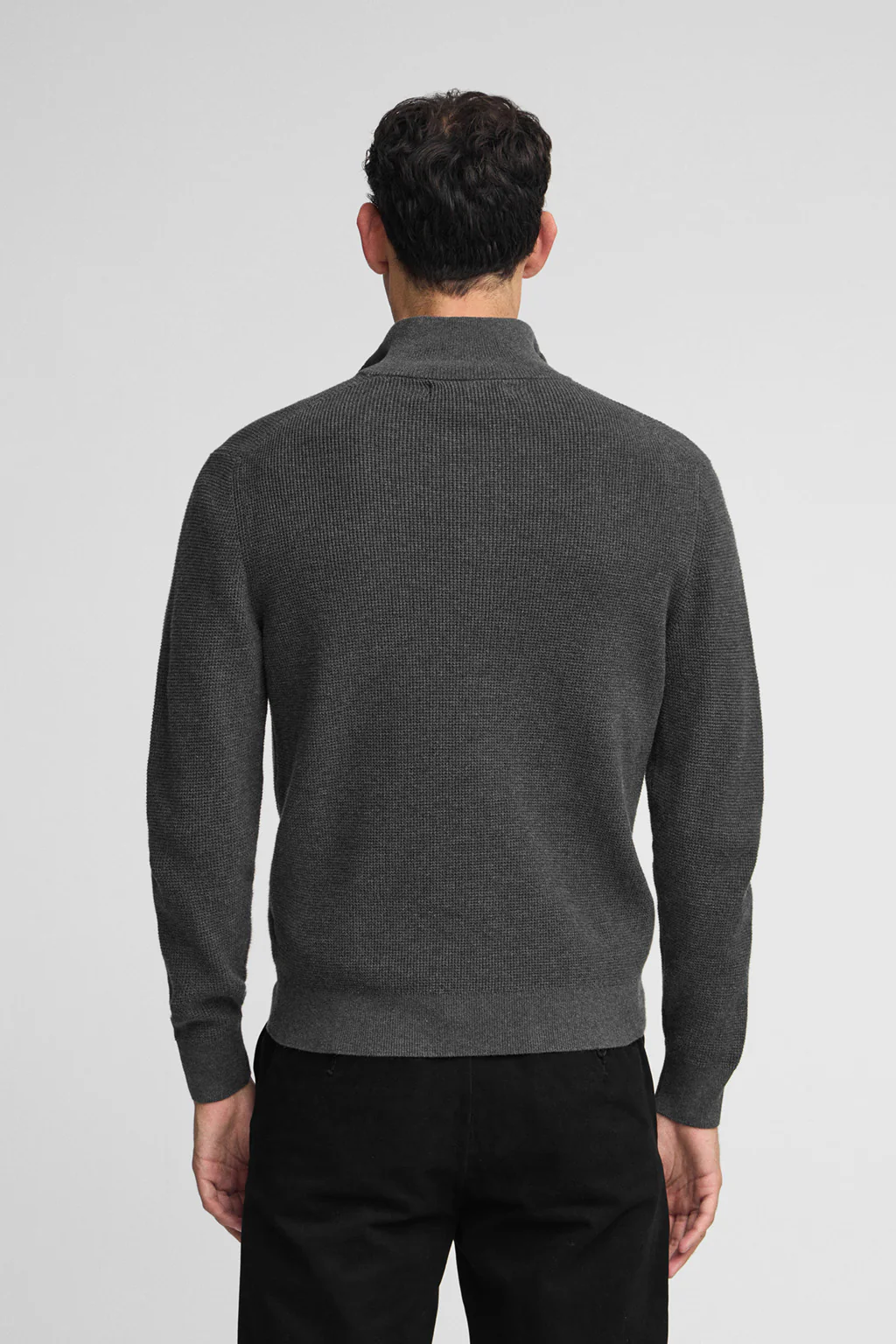 Dark-grey-marl waffle-knit jumper with half zip and Rigby Go embroidery - Image 4
