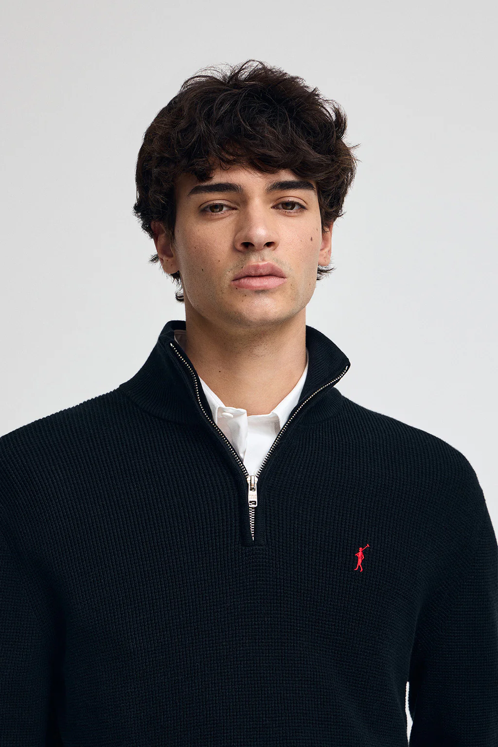 Navy-blue waffle-knit jumper with half zip and Rigby Go embroidery - Image 2