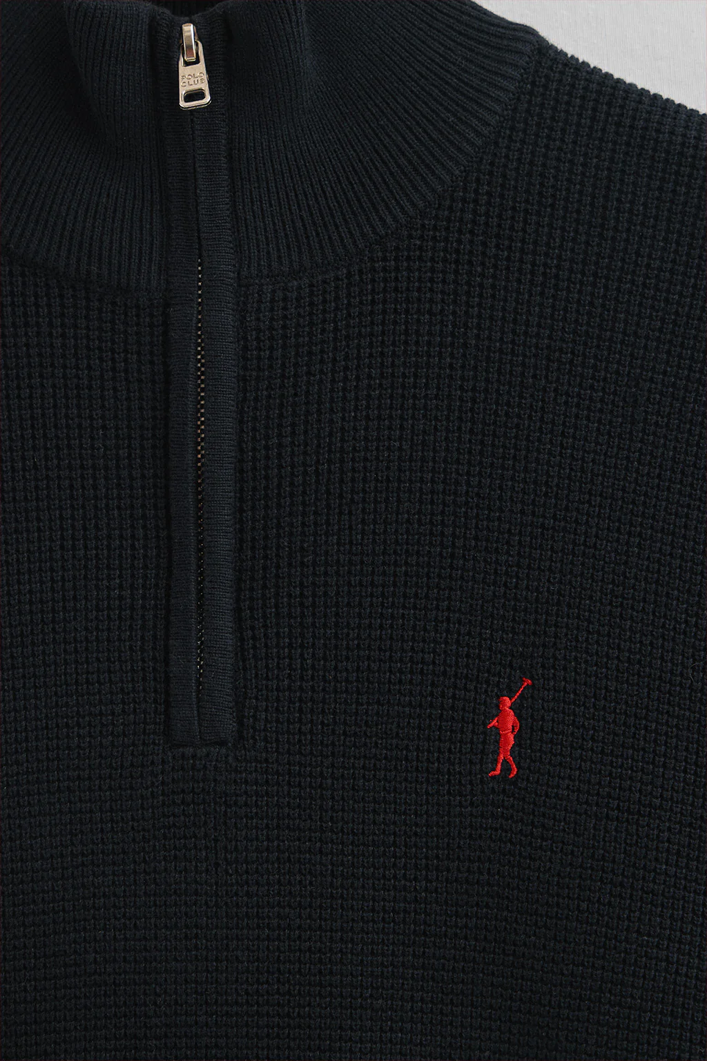 Navy-blue waffle-knit jumper with half zip and Rigby Go embroidery - Image 6