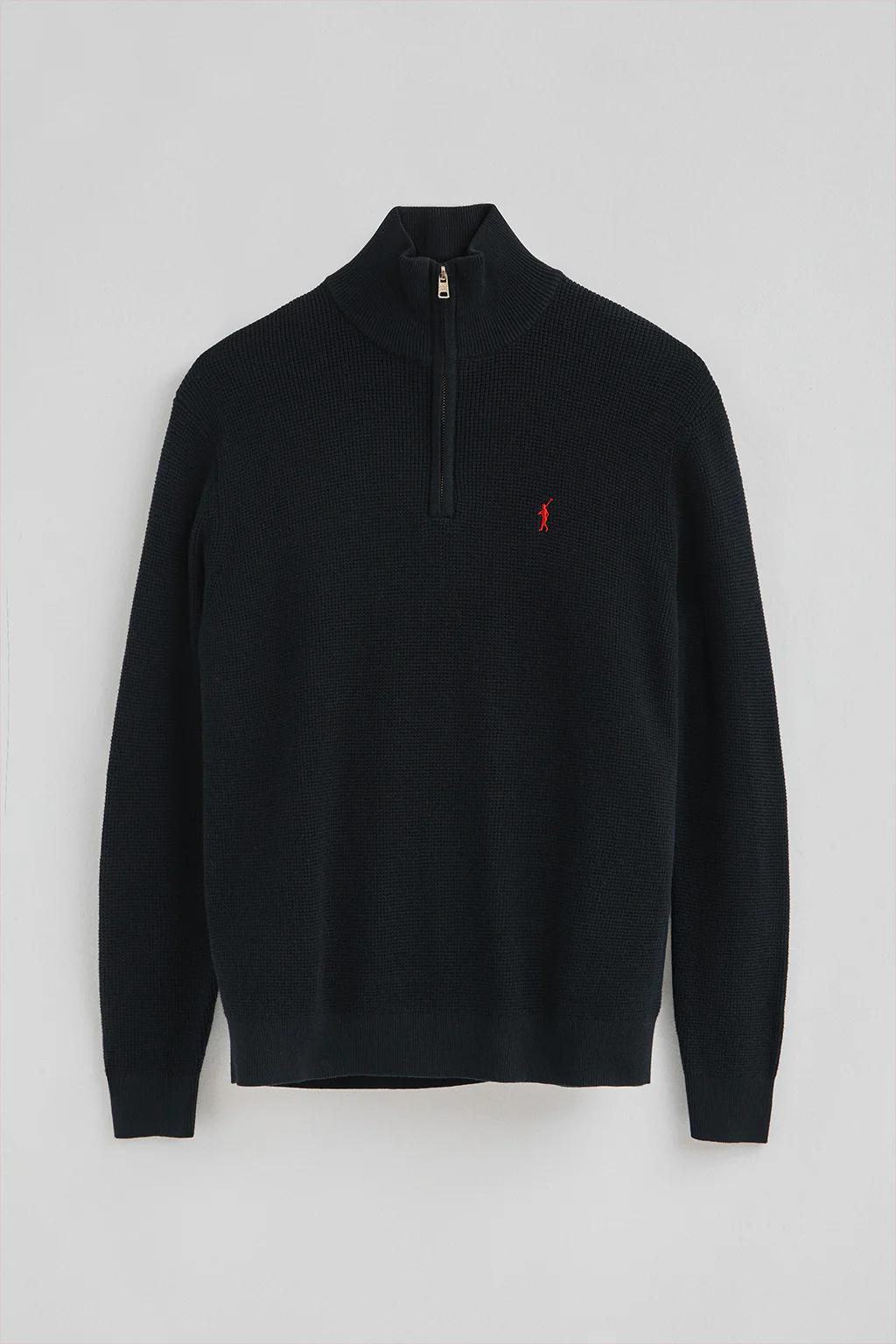 Navy-blue waffle-knit jumper with half zip and Rigby Go embroidery - Image 8