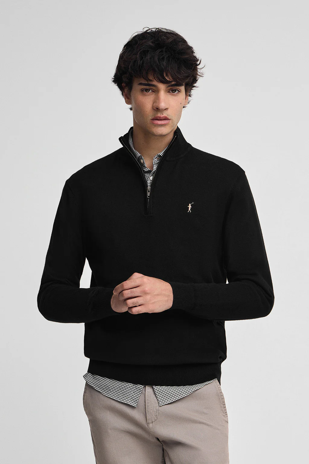 Black half-zip wool-blend jumper with Rigby Go embroidery