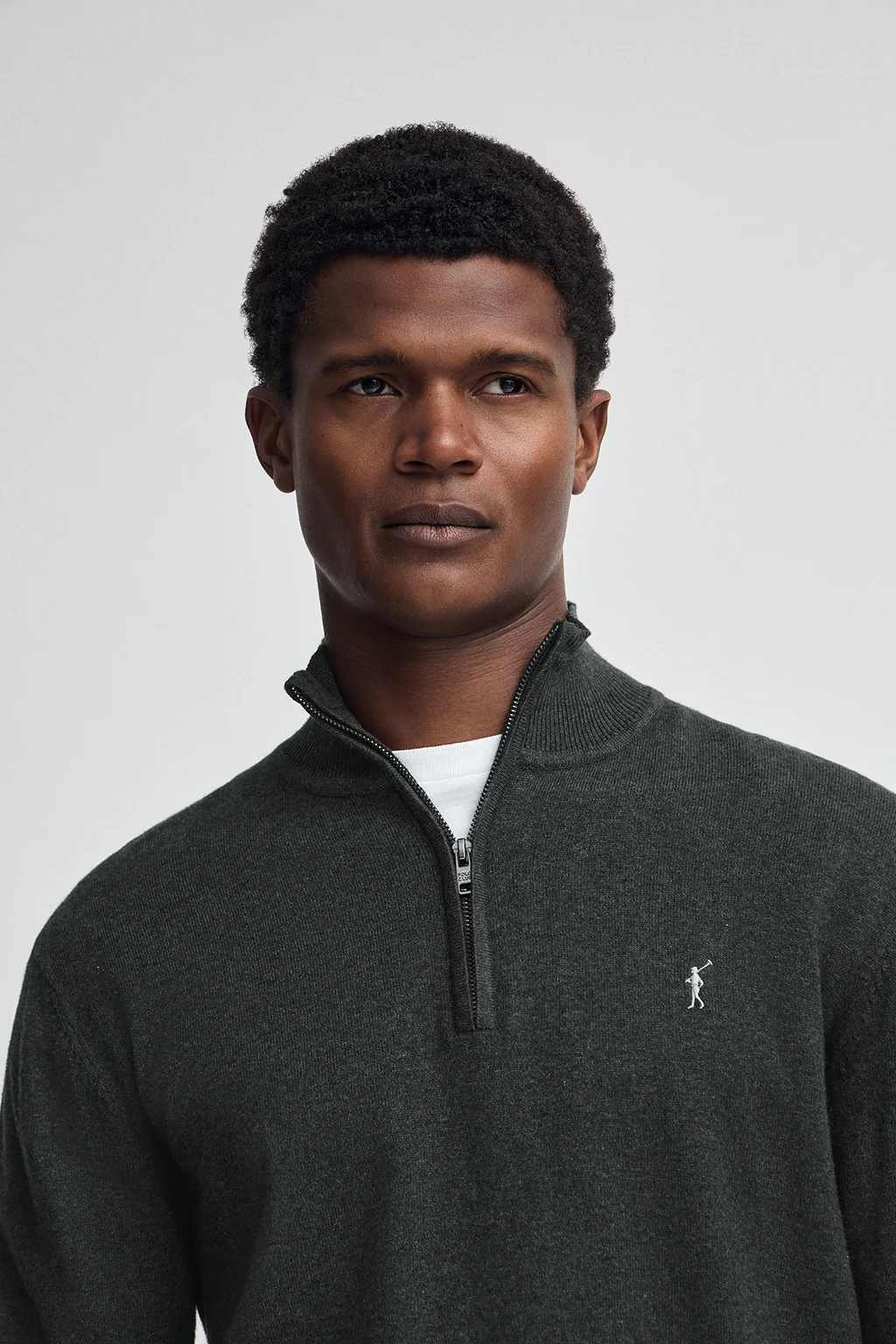 Dark-grey-marl half-zip wool-blend jumper with Rigby Go embroidery - Image 2