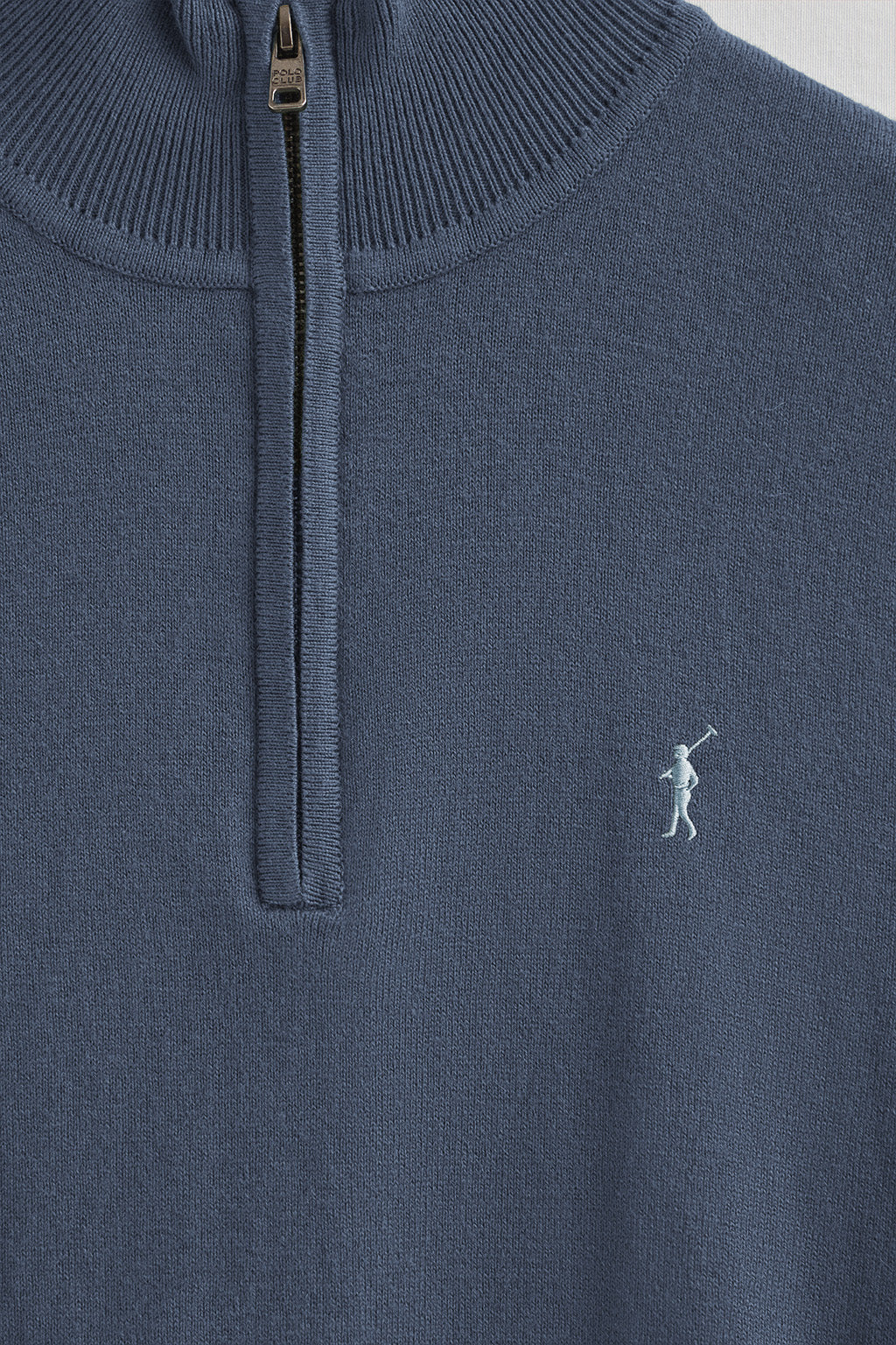 Denim-blue half-zip wool-blend jumper with Rigby Go embroidery - Image 6