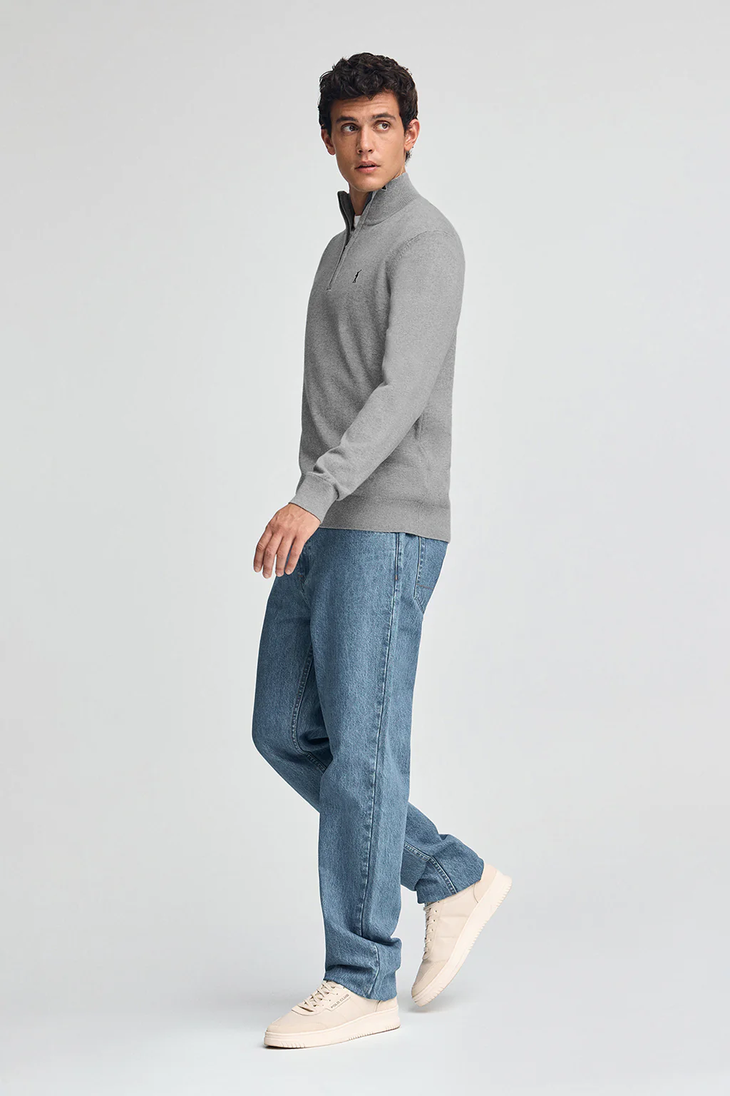 Grey-marl half-zip wool-blend jumper with Rigby Go embroidery - Image 3