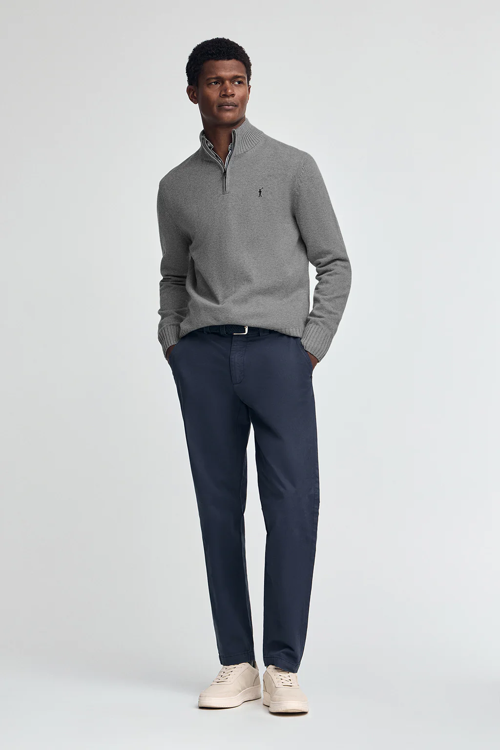 Grey-marl half-zip wool-blend jumper with Rigby Go embroidery - Image 3