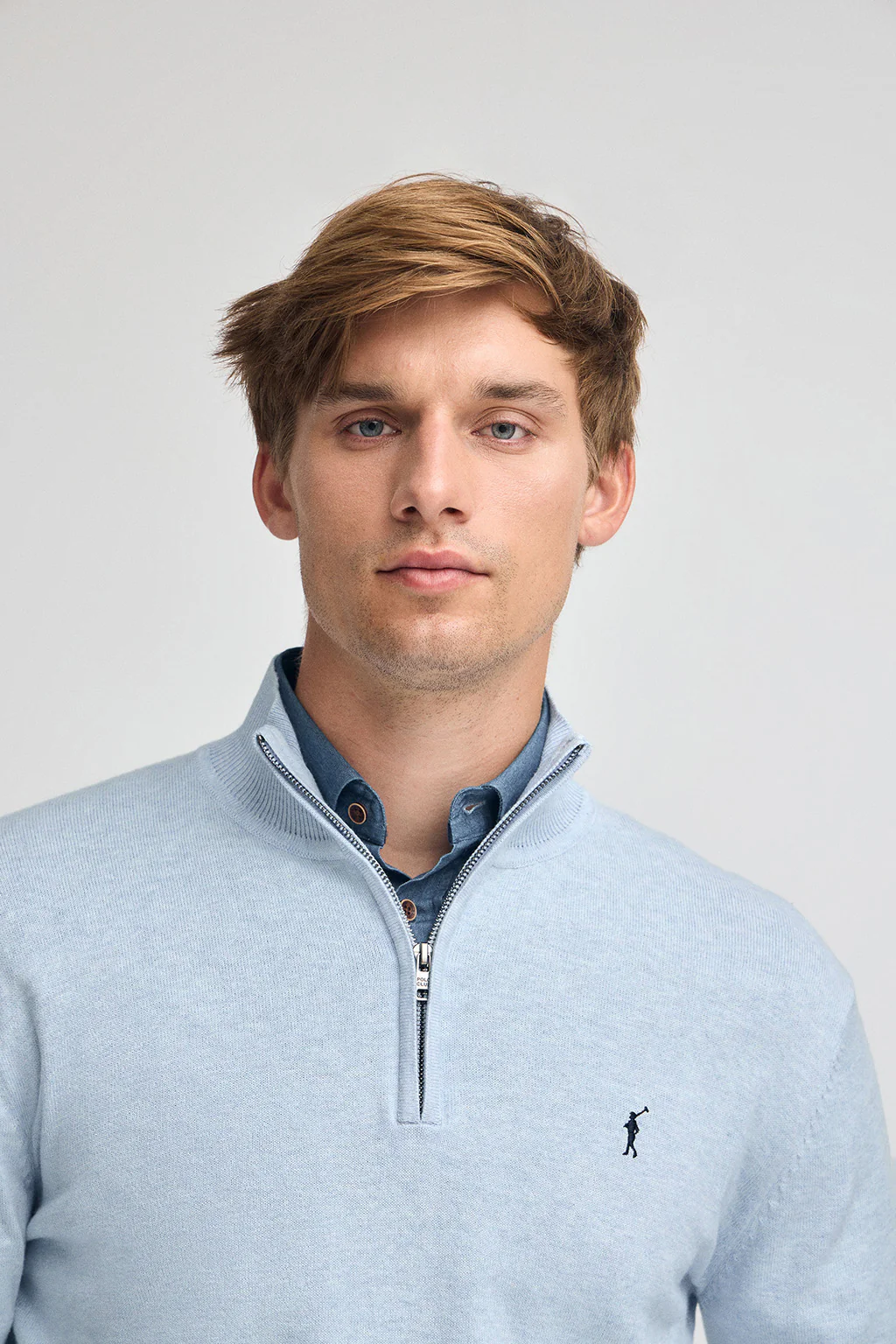 Light-blue-marl half-zip wool-blend jumper with Rigby Go embroidery - Image 2