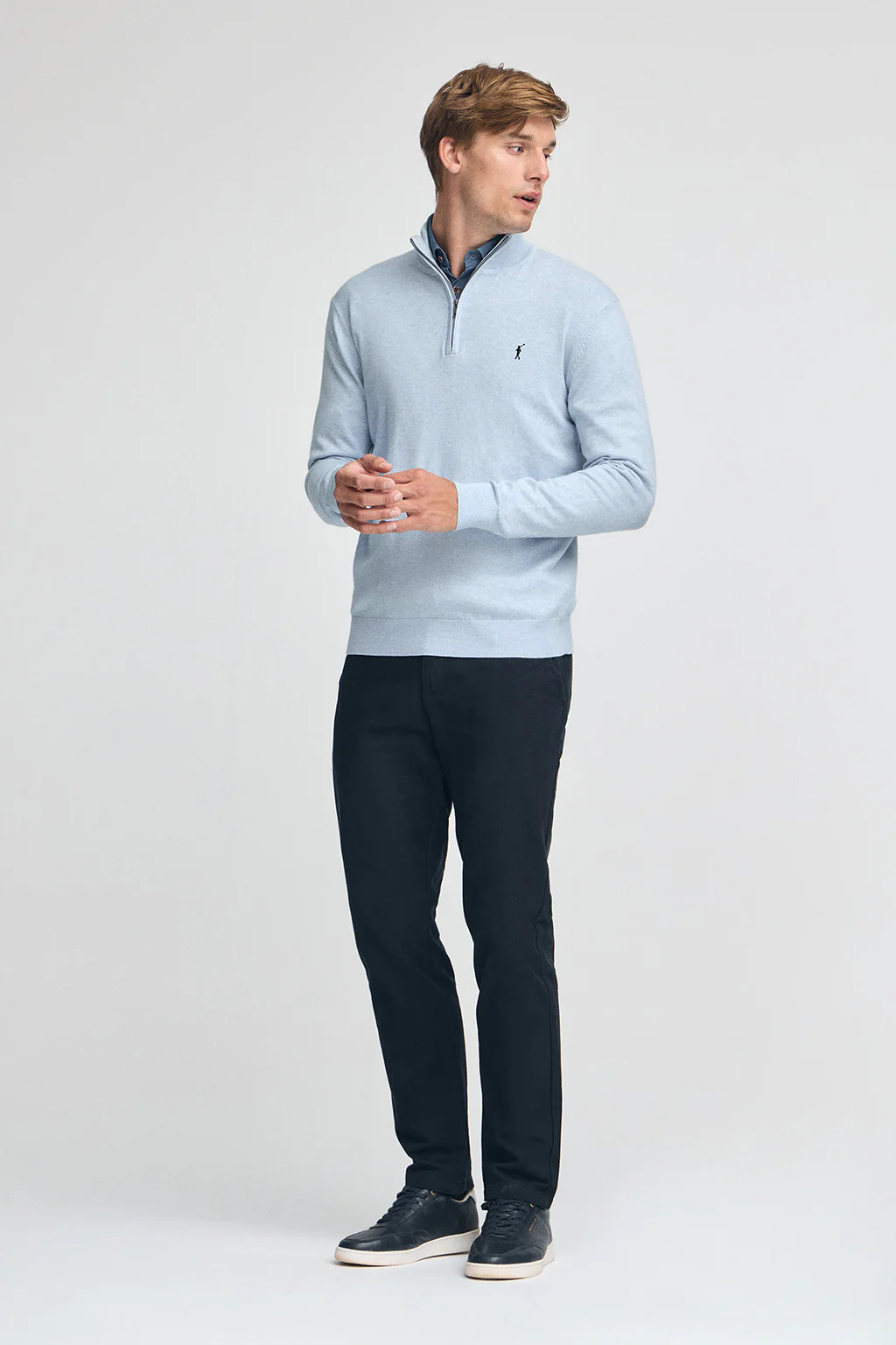 Light-blue-marl half-zip wool-blend jumper with Rigby Go embroidery - Image 3