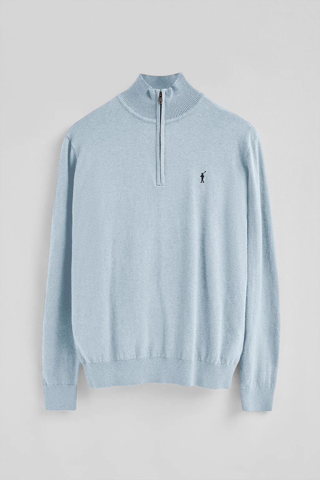Light-blue-marl half-zip wool-blend jumper with Rigby Go embroidery - Image 7