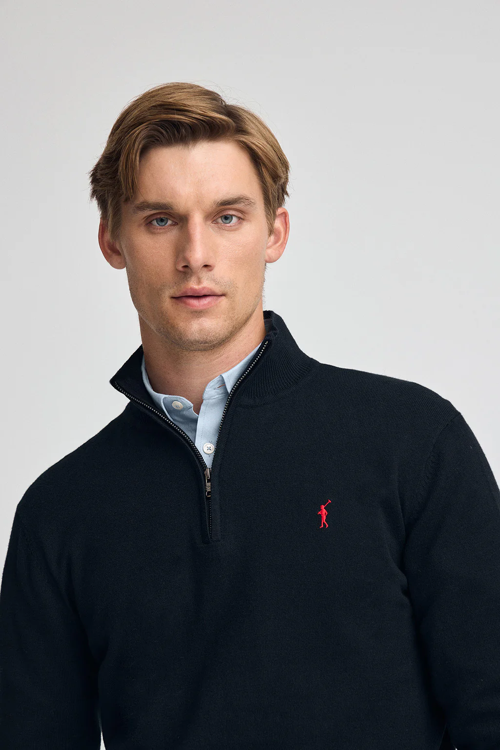 Navy-blue half-zip wool-blend jumper with Rigby Go embroidery - Image 2