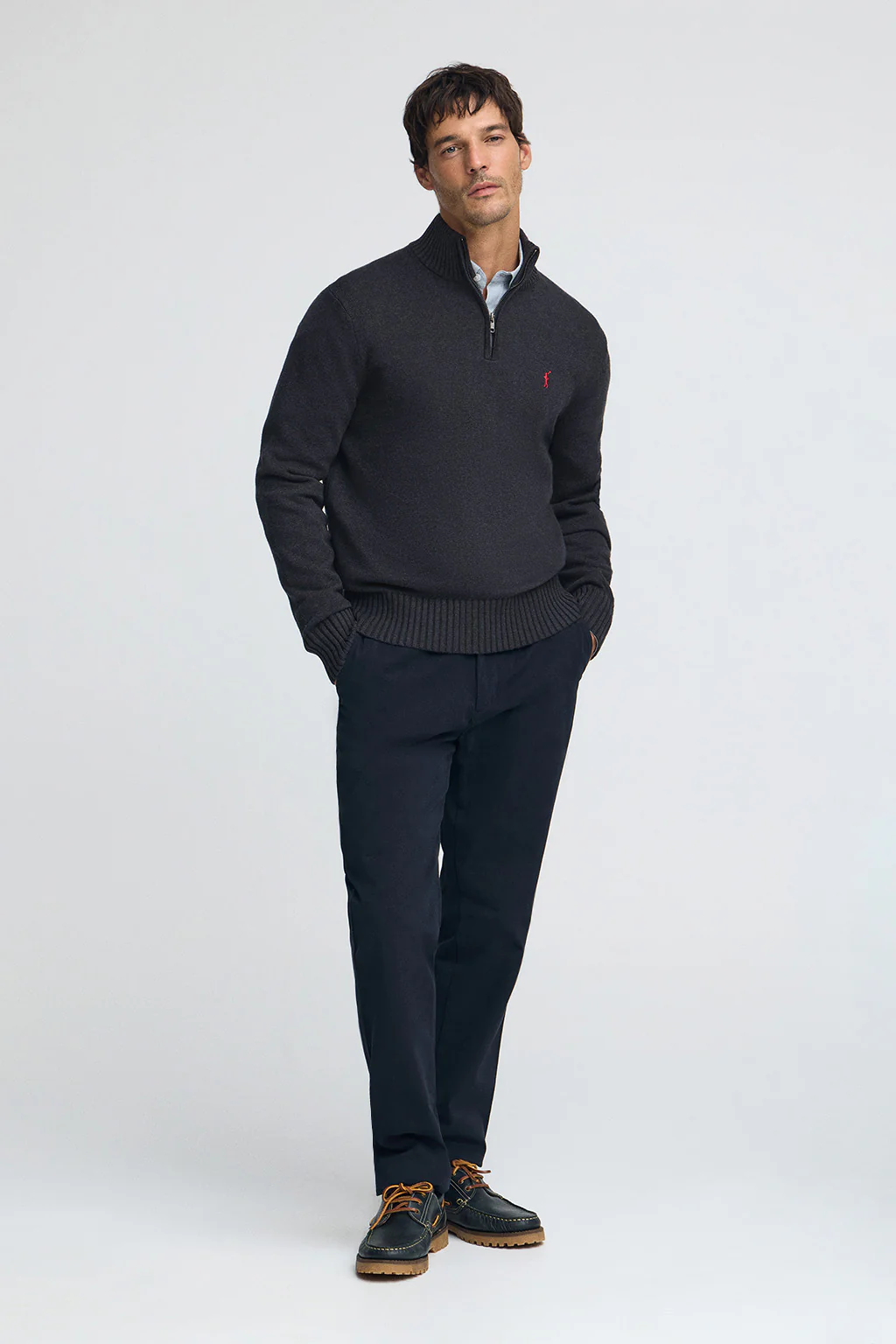 Navy-blue-marl half-zip wool-blend jumper with Rigby Go embroidery - Image 3