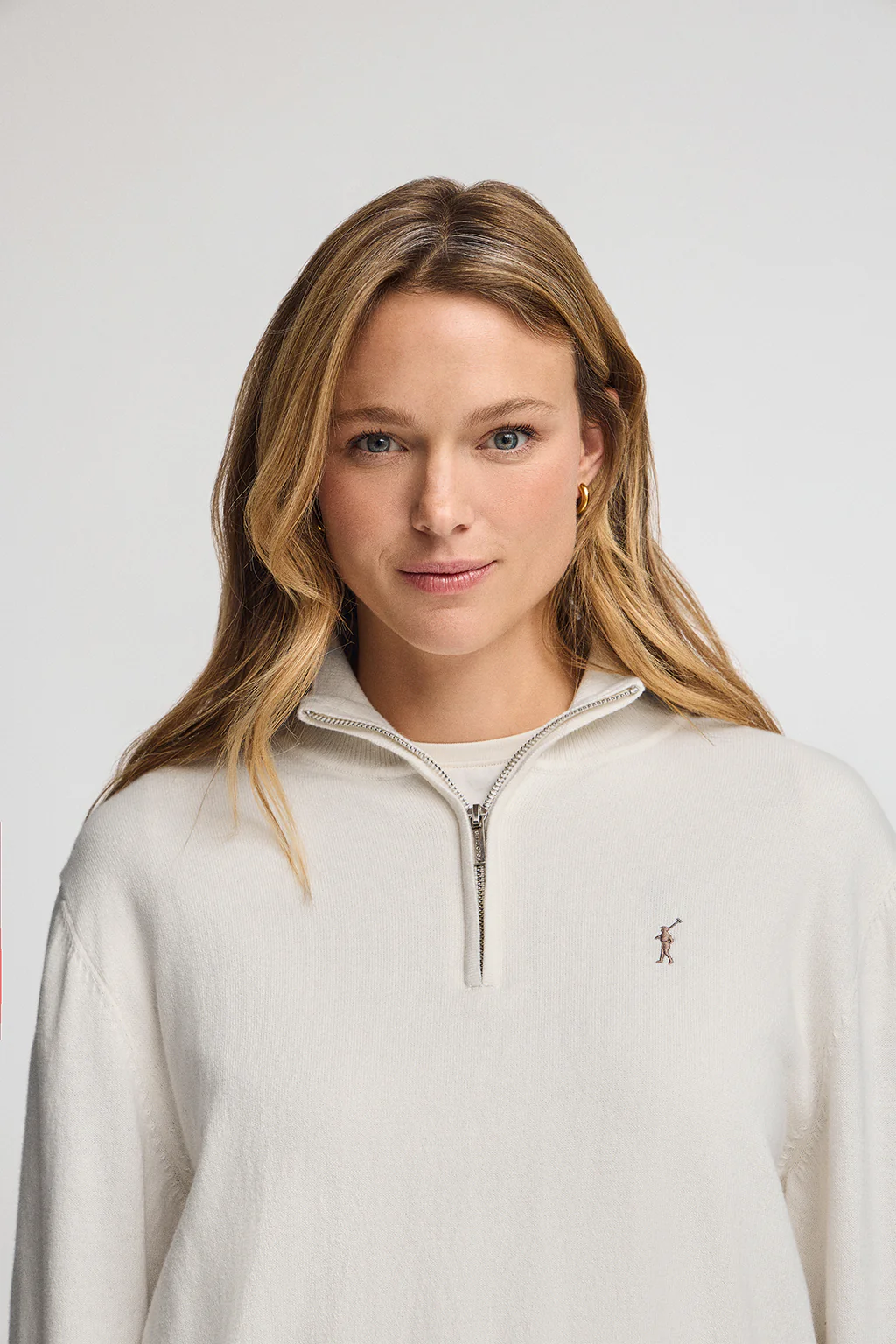 Nude wool-blend jumper with half-zip neck and Rigby Go embroidery - Image 2