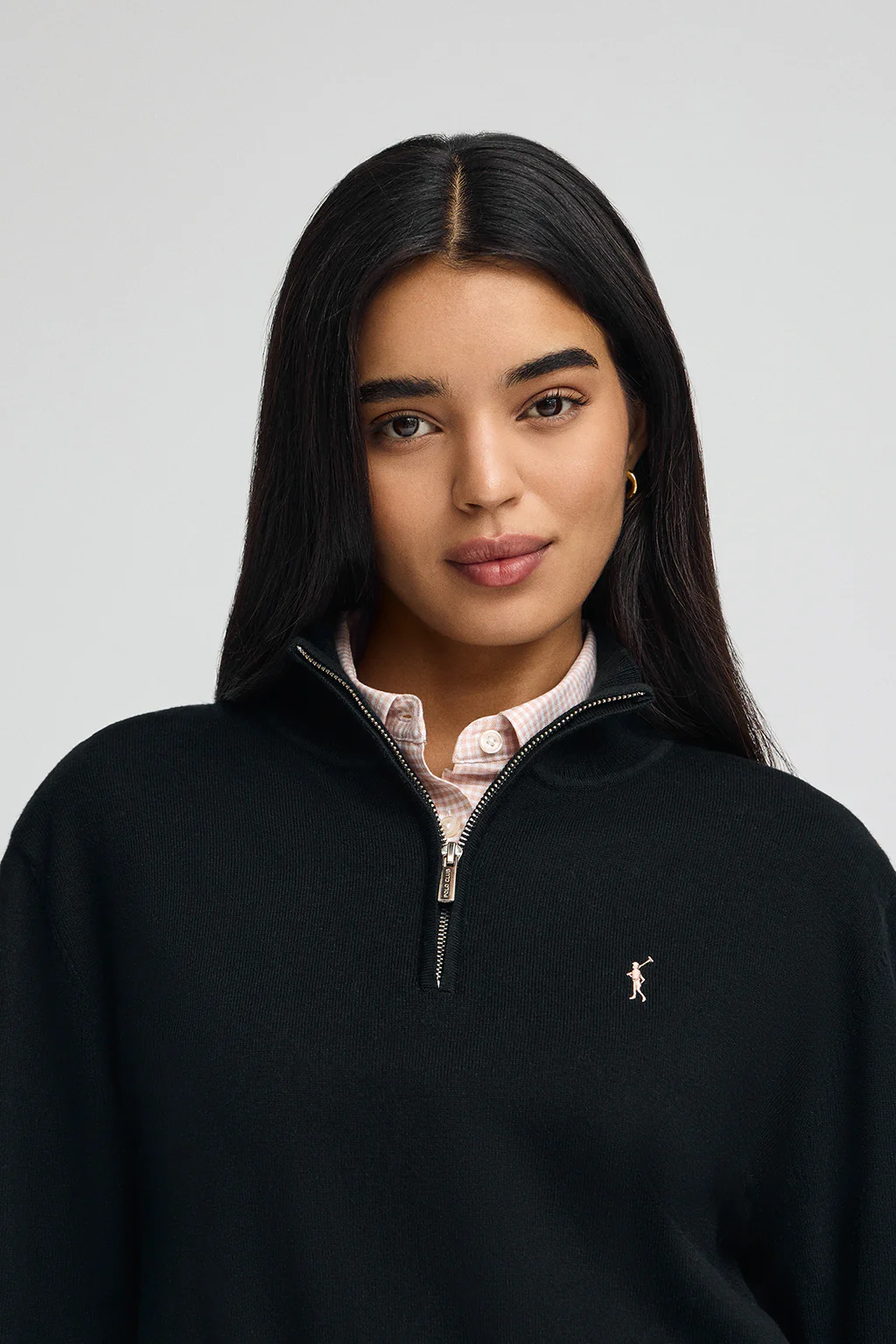 Black wool-blend jumper with half-zip neck and Rigby Go embroidery - Image 2