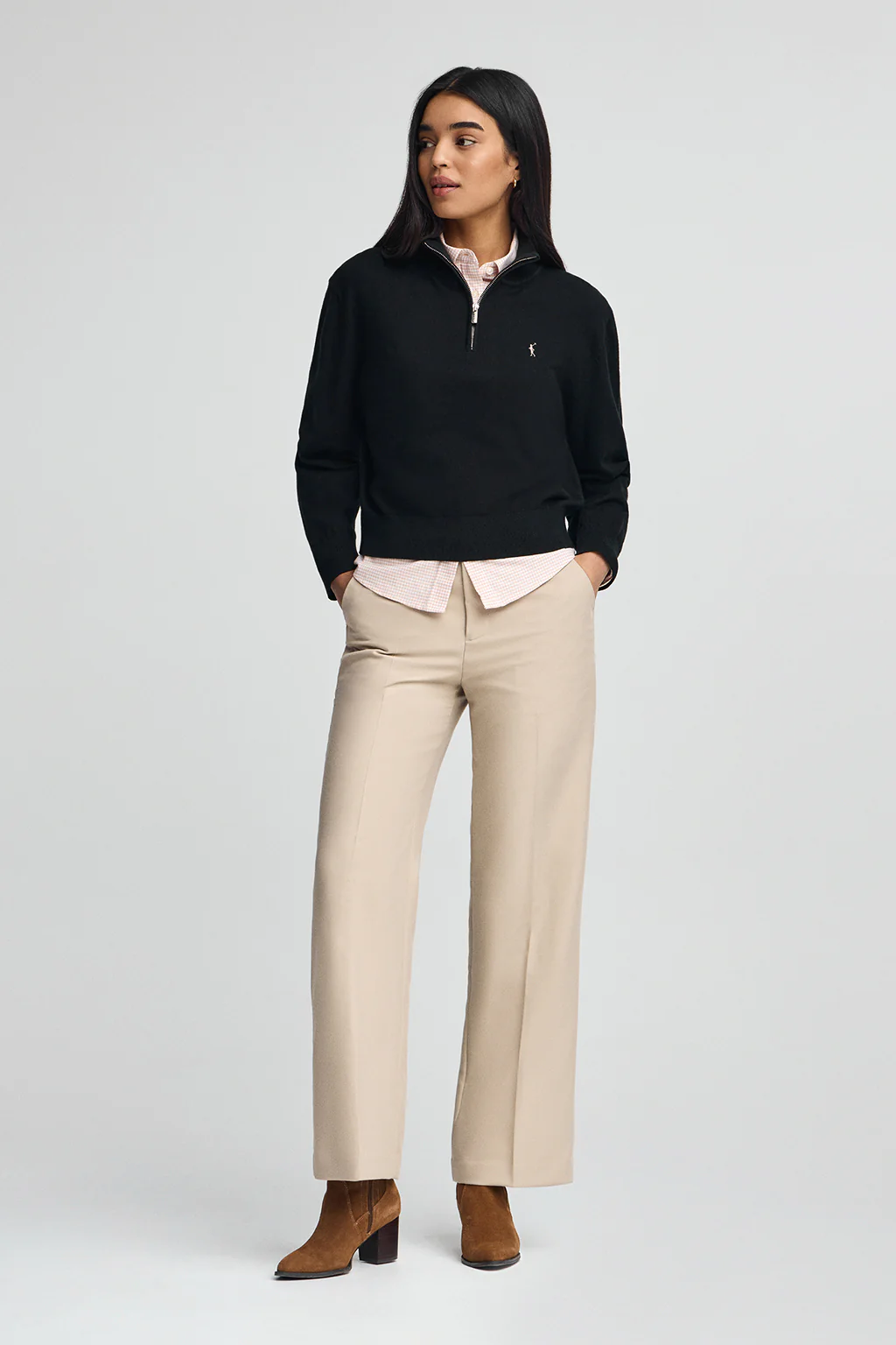 Black wool-blend jumper with half-zip neck and Rigby Go embroidery - Image 3