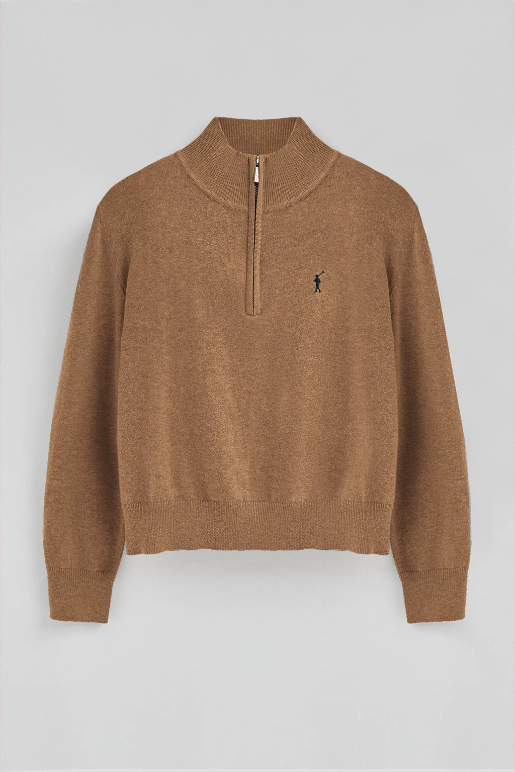 Camel-marl wool-blend jumper with half-zip neck and Rigby Go embroidery - Image 7