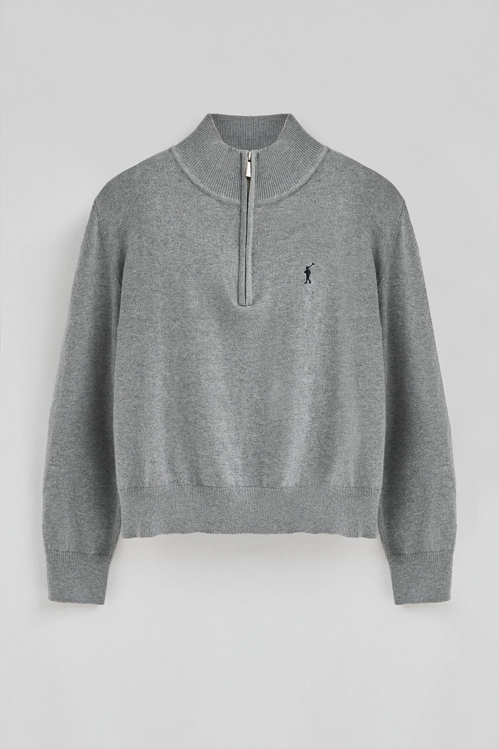 Grey-marl wool-blend jumper with half-zip neck and Rigby Go embroidery - Image 5