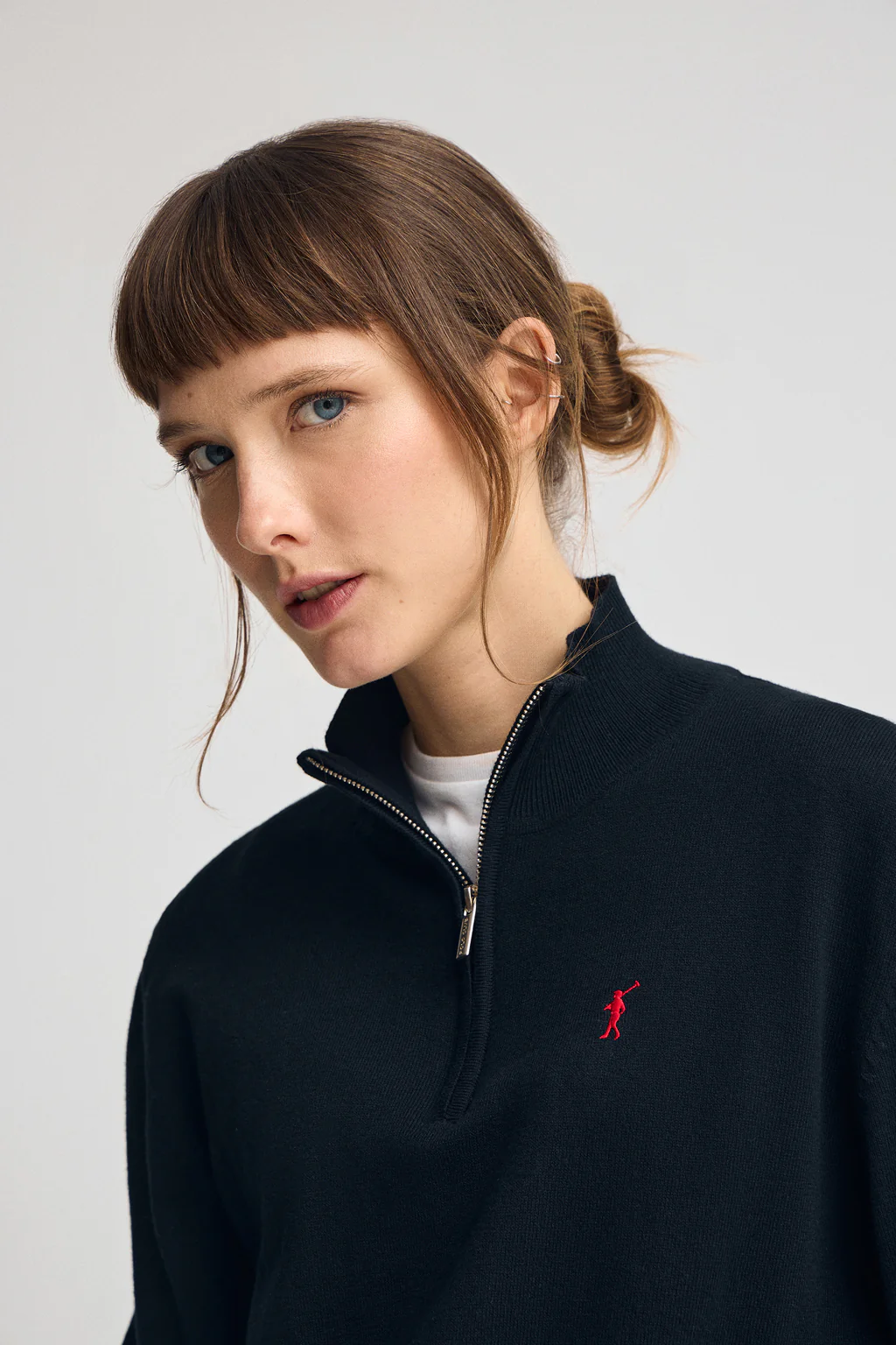 Navy-blue wool-blend jumper with half-zip neck and Rigby Go embroidery - Image 2