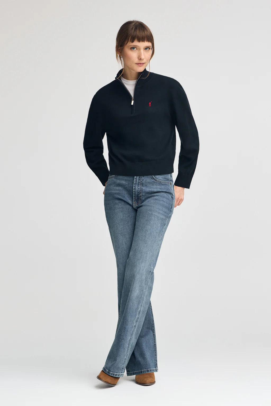 Navy-blue wool-blend jumper with half-zip neck and Rigby Go embroidery - Image 3