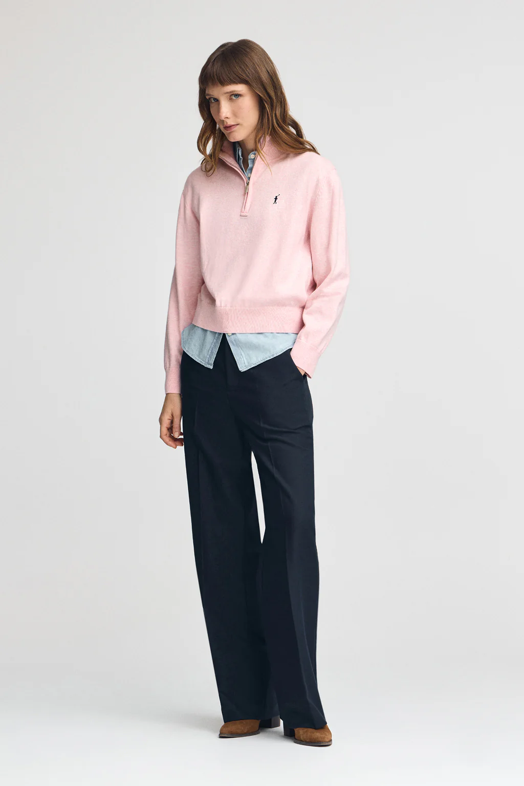 Pink-marl wool-blend jumper with half-zip neck and Rigby Go embroidery - Image 3