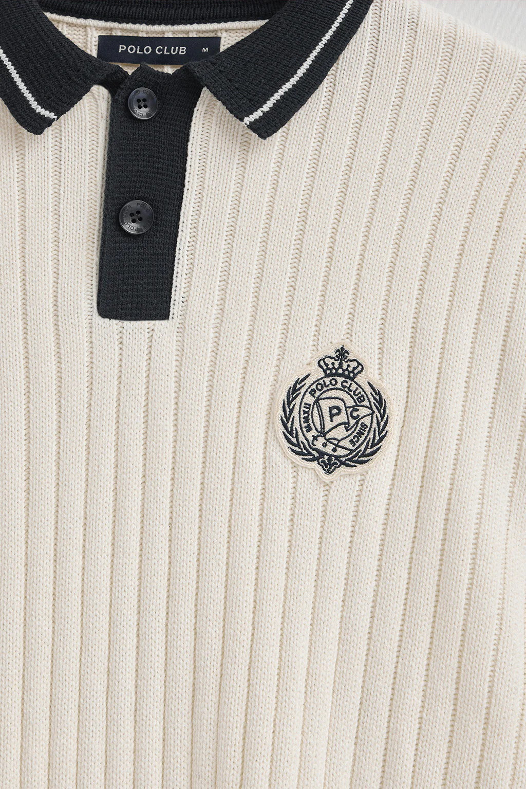 Polo-collar jumper in nude and navy blue with Polo Club nautical patch - Image 7