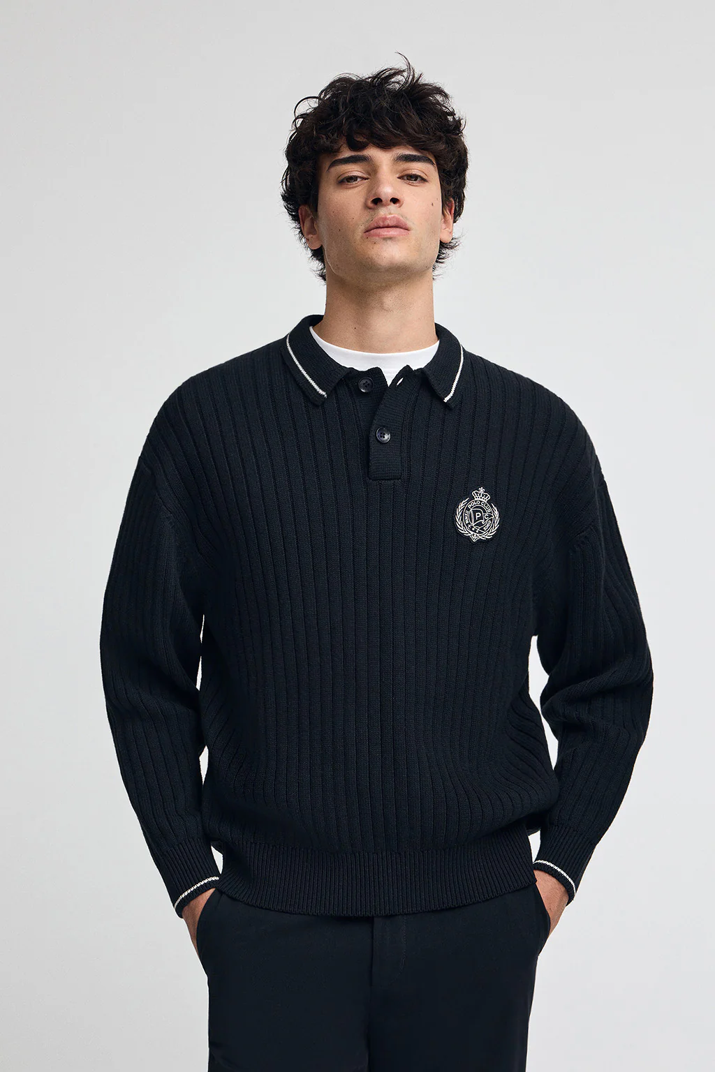 Navy-blue polo-collar jumper with Polo Club nautical patch - Image 2