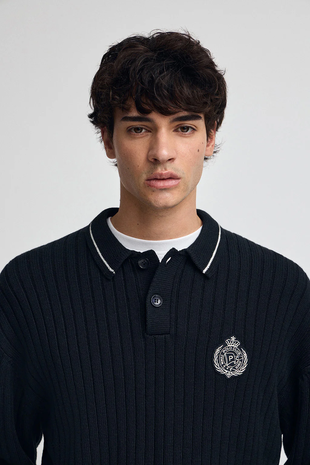 Navy-blue polo-collar jumper with Polo Club nautical patch - Image 3