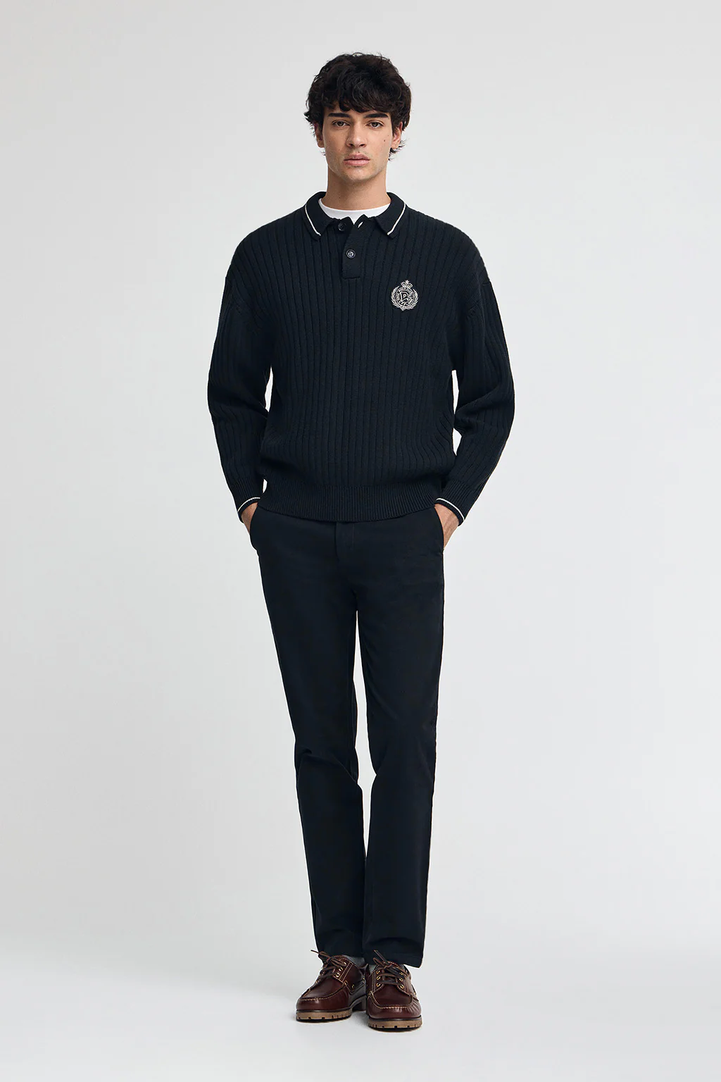 Navy-blue polo-collar jumper with Polo Club nautical patch - Image 4