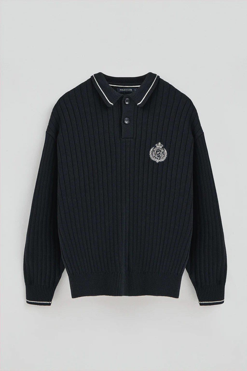 Navy-blue polo-collar jumper with Polo Club nautical patch - Image 6