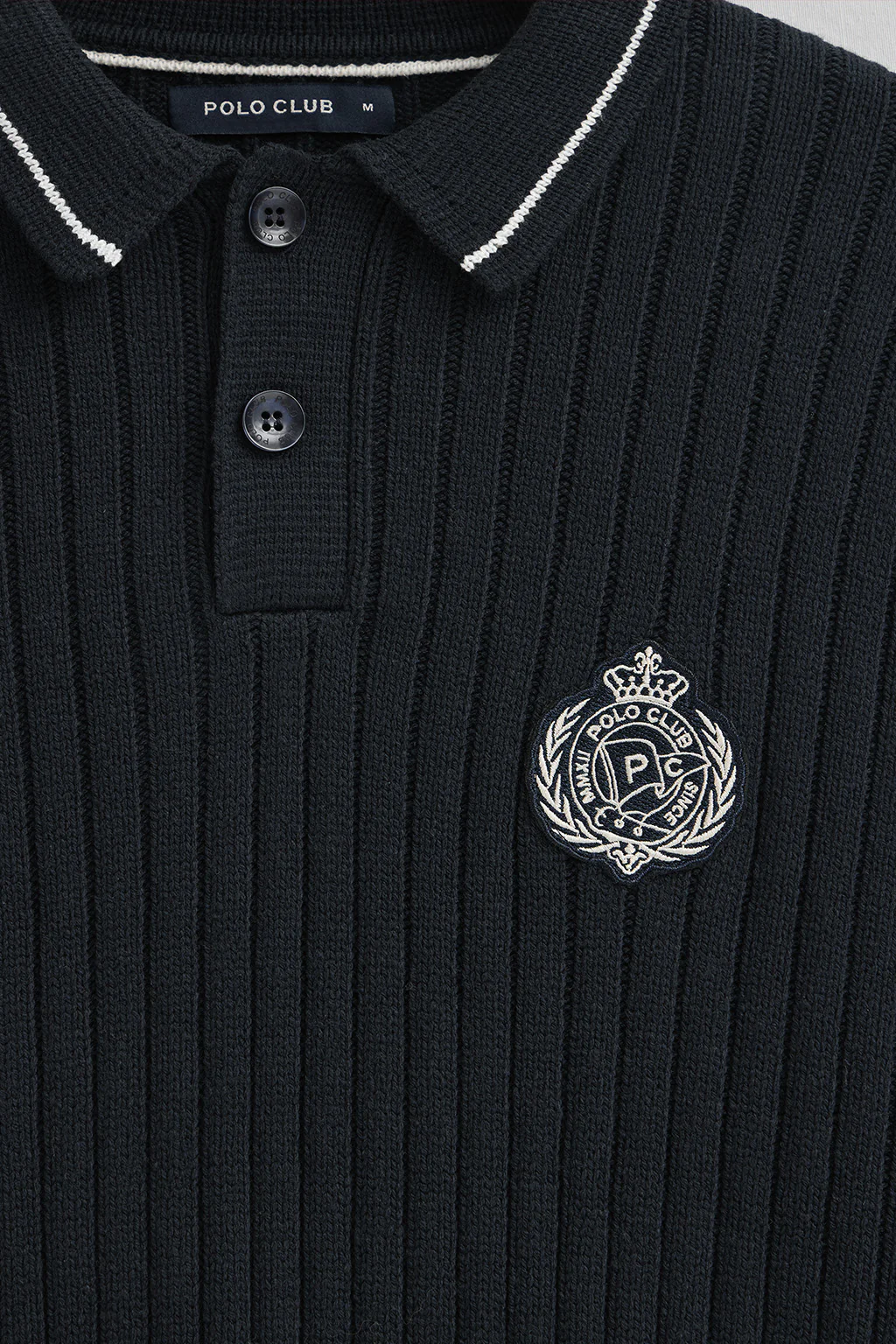 Navy-blue polo-collar jumper with Polo Club nautical patch - Image 7