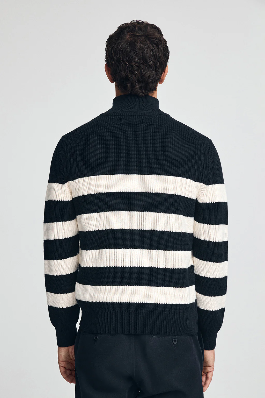 Striped jumper in navy blue and nude with Polo Club nautical patch - Image 5