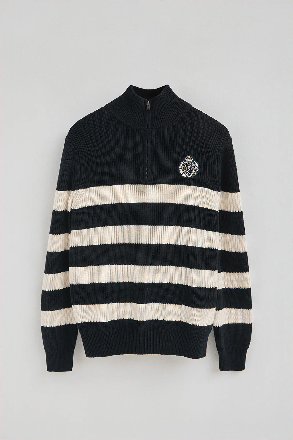 Striped jumper in navy blue and nude with Polo Club nautical patch - Image 8