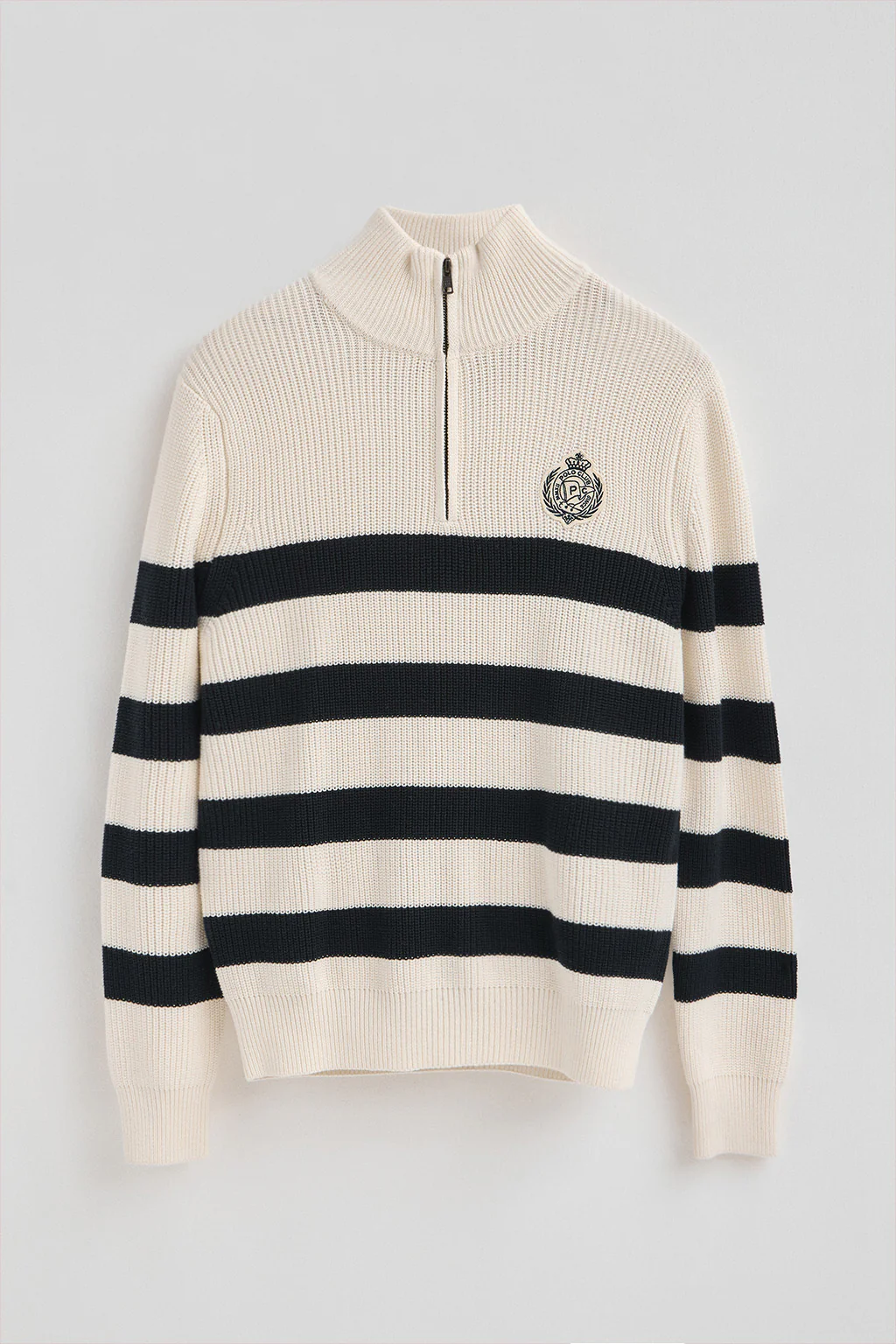 Striped jumper in nude and navy blue with Polo Club nautical patch - Image 6