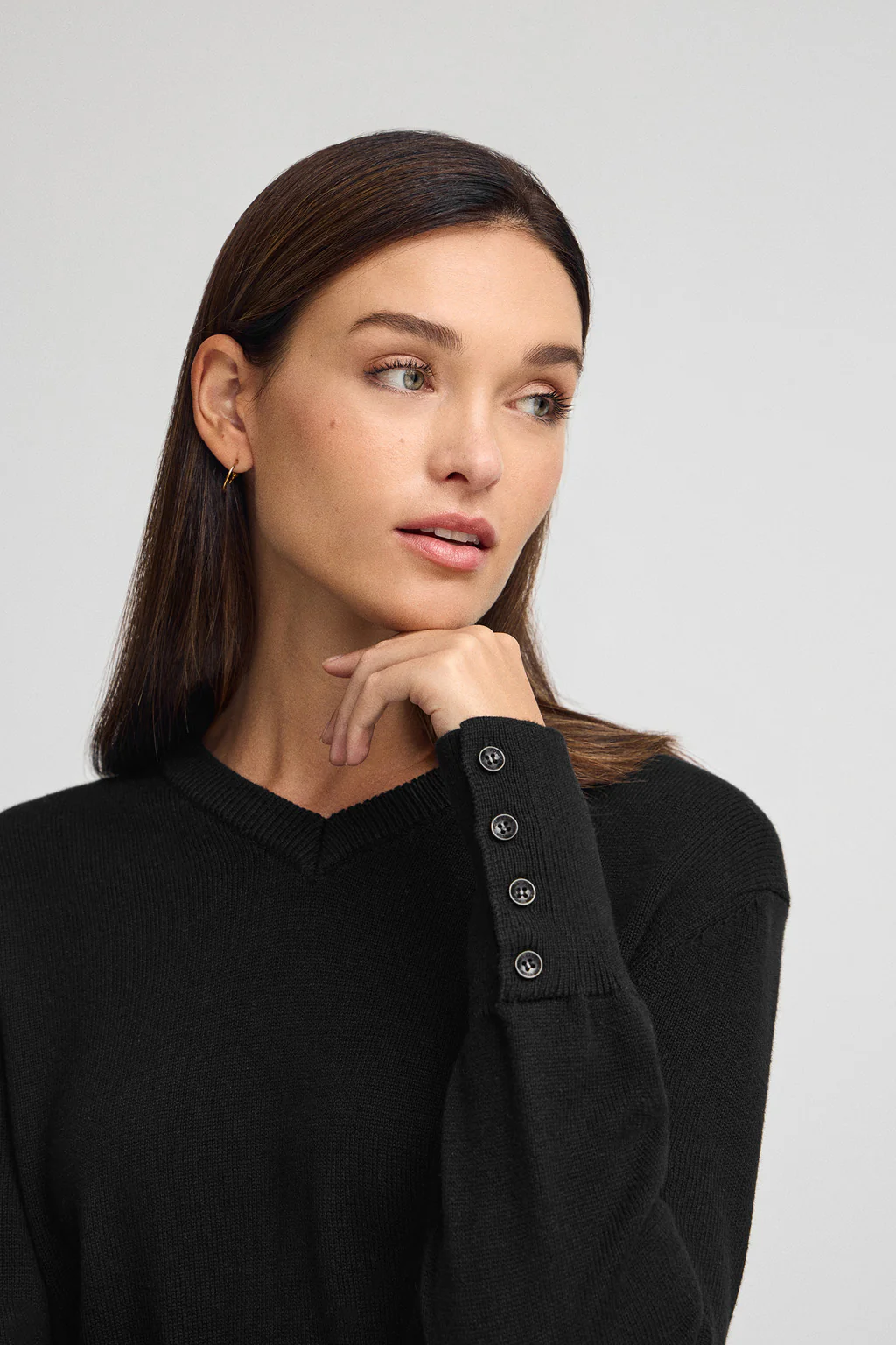 Black wool-blend jumper with buttoned cuffs and Polo Club pearly button - Image 2