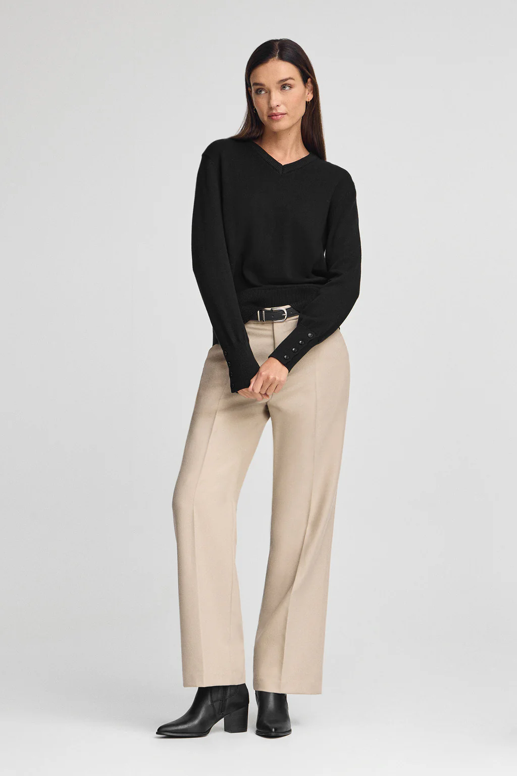 Black wool-blend jumper with buttoned cuffs and Polo Club pearly button - Image 4