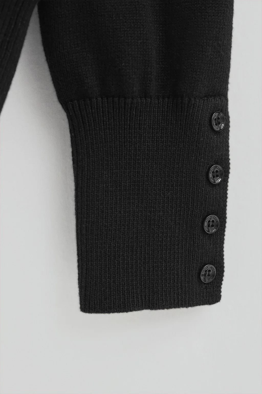 Black wool-blend jumper with buttoned cuffs and Polo Club pearly button - Image 8
