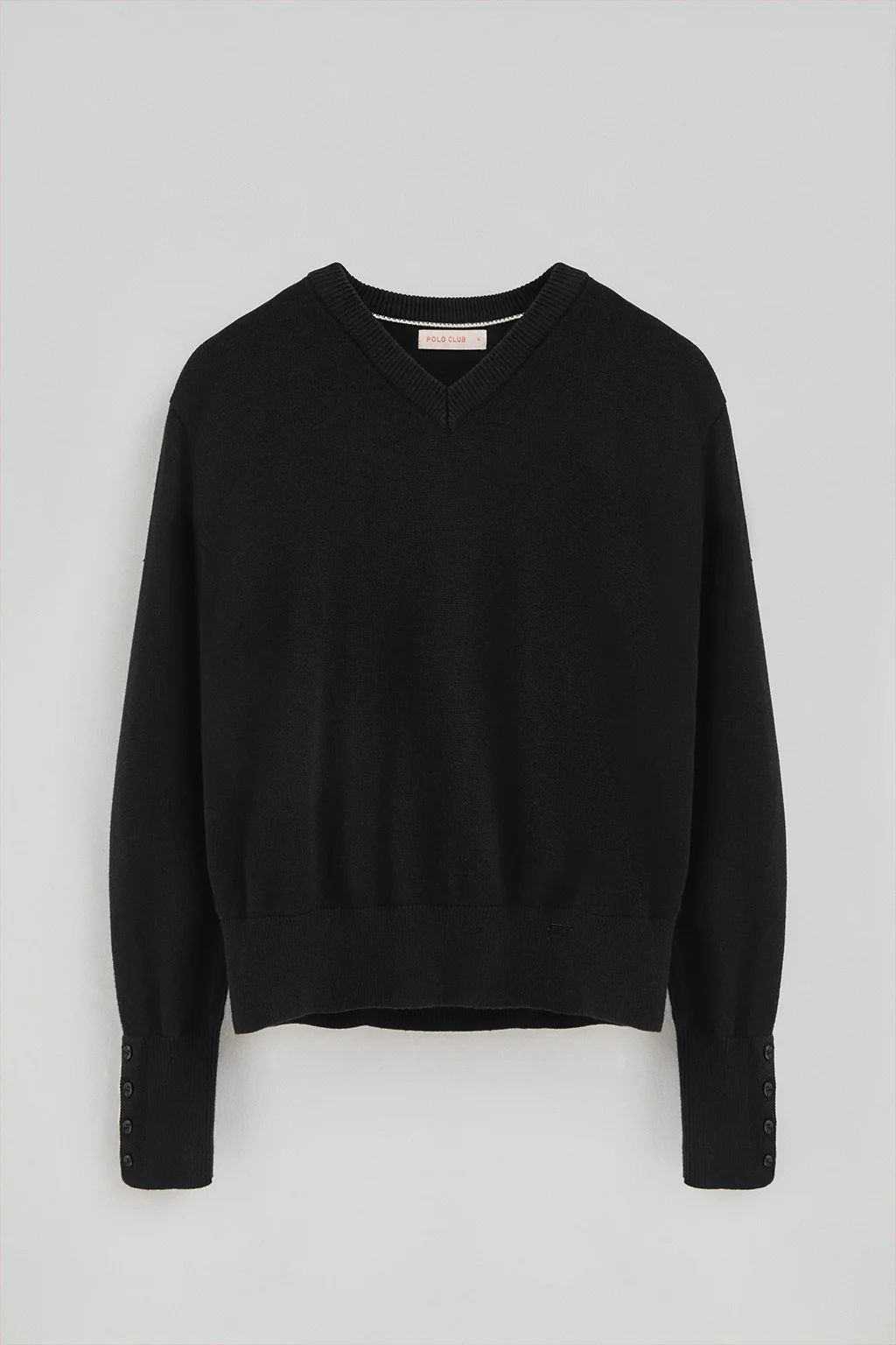 Black wool-blend jumper with buttoned cuffs and Polo Club pearly button - Image 9
