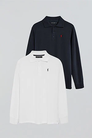 Long-sleeve polo shirt with Rigby Go logo 2 pack (navy blue and white) - Image 8