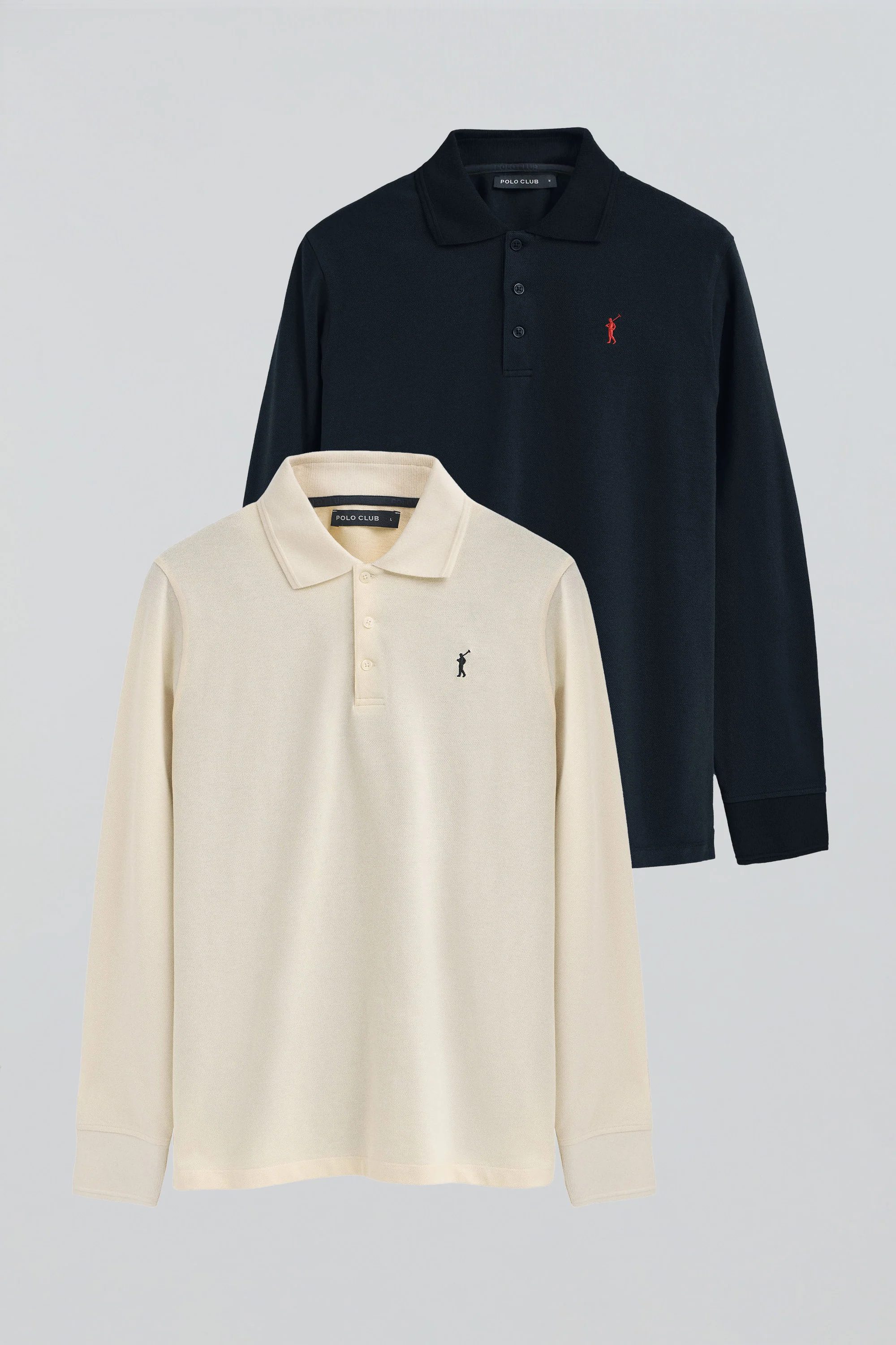 Men’s 2-pack long-sleeve polo shirts in navy and nude with Rigby Go embroidered logo - Image 9