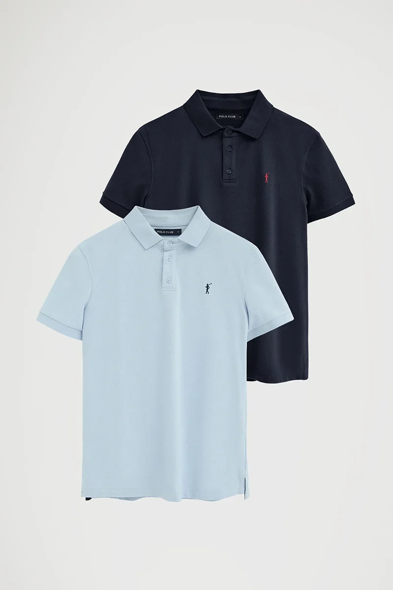 Men’s 2-pack polo shirts in navy blue and light blue with slim fit and Rigby Go embroidery - Image 8