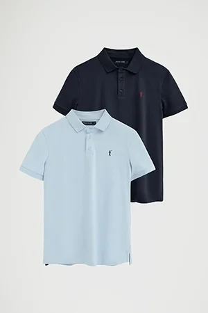 Men’s 2-pack polo shirts in navy blue and light blue with slim fit and Rigby Go embroidery - Image 9