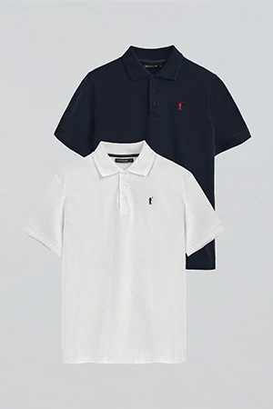 Men’s 2-pack pique polo shirts in navy and black with Rigby Go embroidery - Image 8