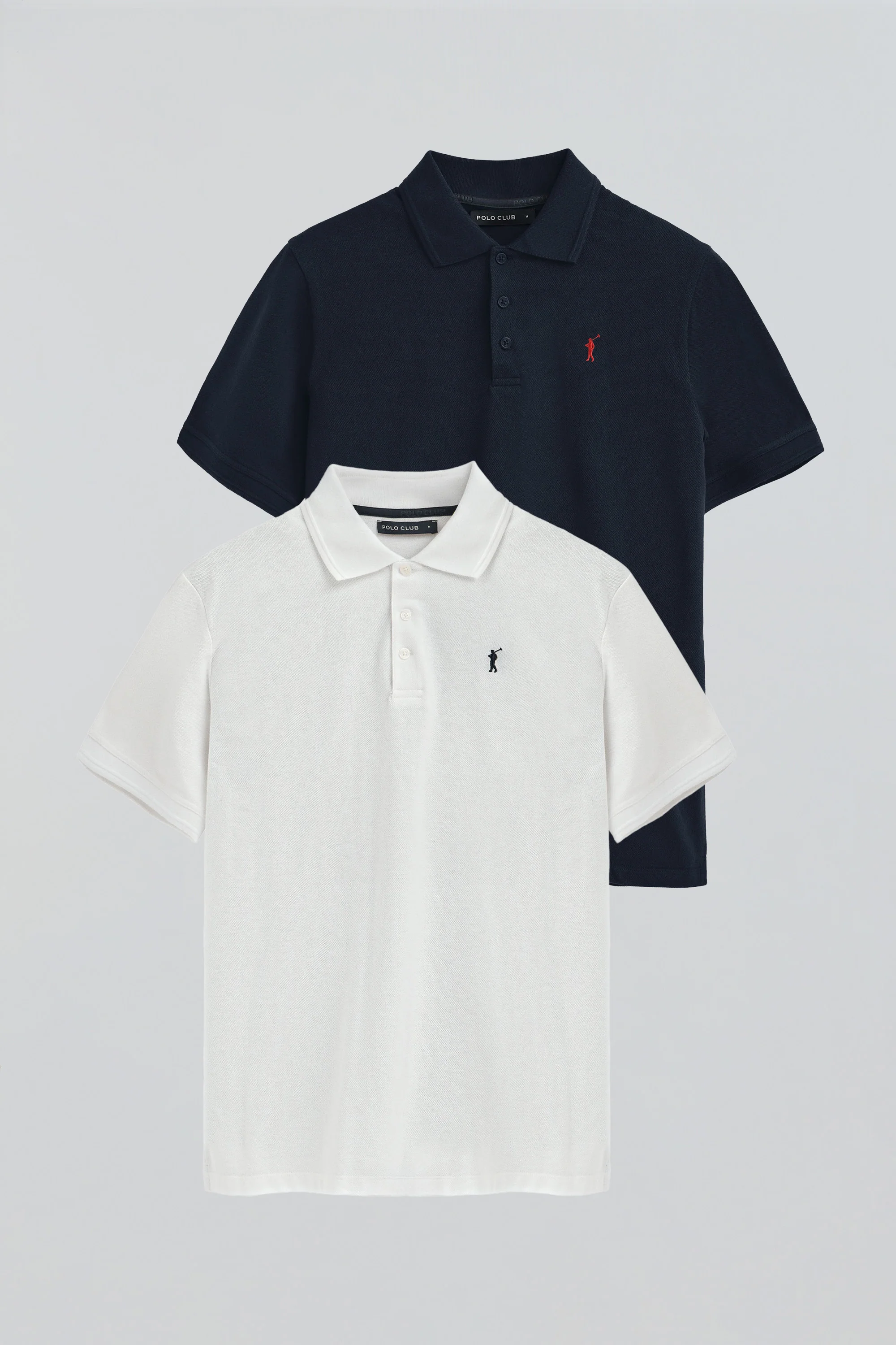 Men’s 2-pack pique polo shirts in navy and black with Rigby Go embroidery - Image 9