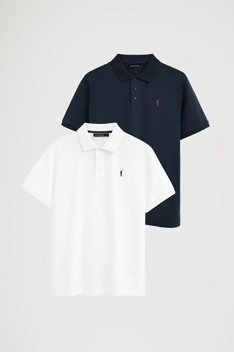 Men’s 2-pack polo shirts in navy blue and white with short sleeves and Rigby Go embroidery - Image 8
